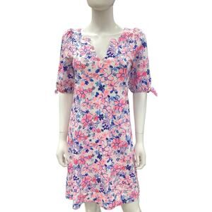 Lilly Pulitzer Dress Women’s Size XS V-Neck Midi Floral Print White Pink & Blue